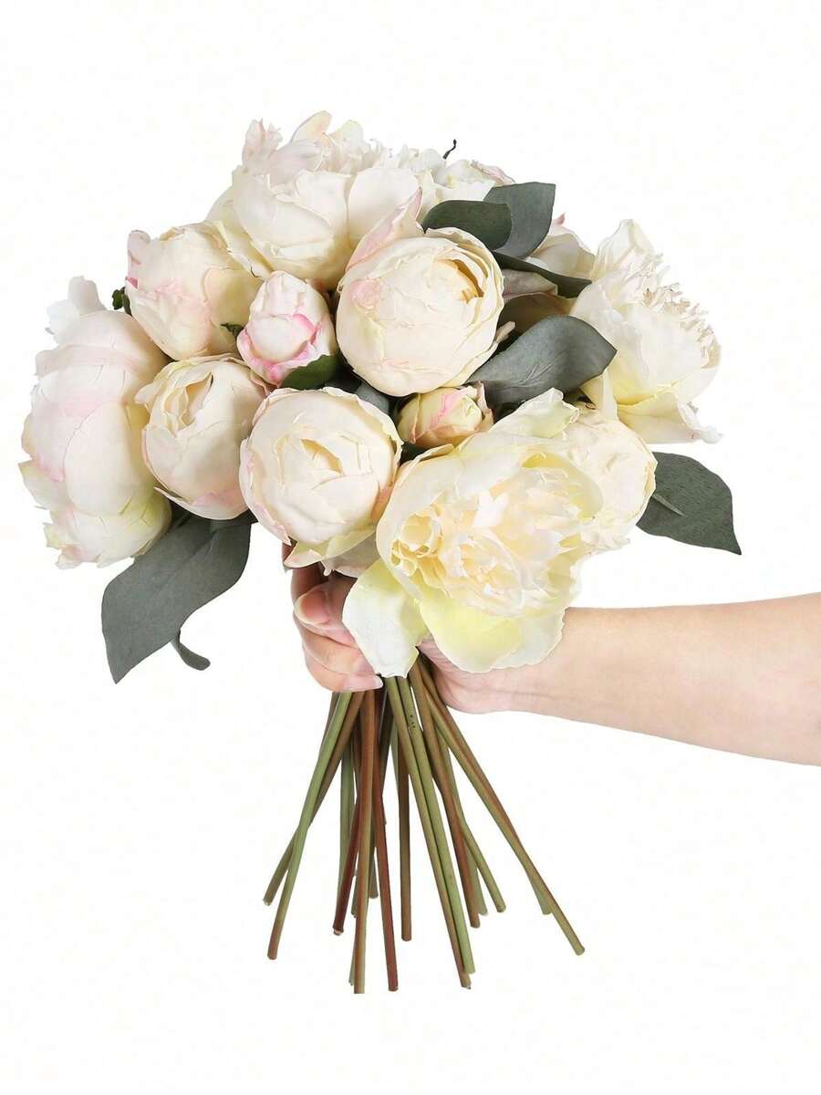 2 Bouquet Artificial Peonies Silk Flowers Vintage Fake Flowers Faux Peony Flowers For Flower Arrangements Artificial Centerpiece Home Table Dining Room Decor - 白色 - 查看 1