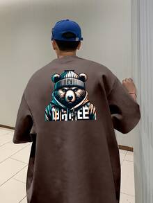 Men's Oversize T-Shirt Drip Bear Streetwear T-Shirt Premium Oversized Shirt 100% Cotton - Rust Brown - View 1