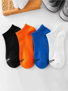 4prs/Pack Assorted Breathable Antibacterial Sweat-Wicking Ankle Socks For Teenage Boys, Spring/Summer - Multicolor - View 1