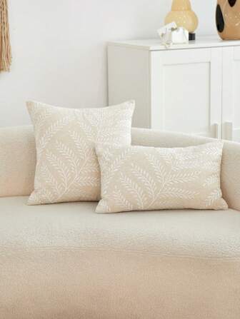 1 件白色叶子刺绣抱枕套，适合客厅、卧室、四季家居装饰