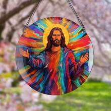 1 tấm biển treo tường hình Chúa Jesus (15cm*15cm), trang trí cửa sổ bằng Acrylic nhuộm, trang trí treo, trang trí nhà, trang trí vườn, trang trí phòng nghệ thuật, trang trí ngày lễ, quà tặng sinh nhật, trang trí tường phòng ngủ, trang trí tường nhà - Nhiều màu - Xem 2