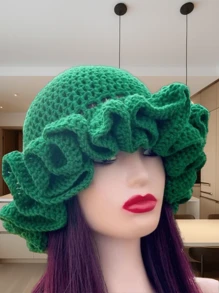 1 pieza Sombrero tipo cubo de punto hueco de poliéster de unicolor, de estilo casual bohemio, lindo y elegante, de estilo retro, para otoño e invierno