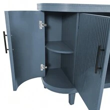 Modern Style Curved Sideboard 47.2 Inch Decorative Storage Cabinet Wood Console Table Coffee Bar Cabinet With 4 Doors And Adjustable Interior Shelves For Bedroom, Living Room, Apartment, Entryway. - 藍色 - 查看 8