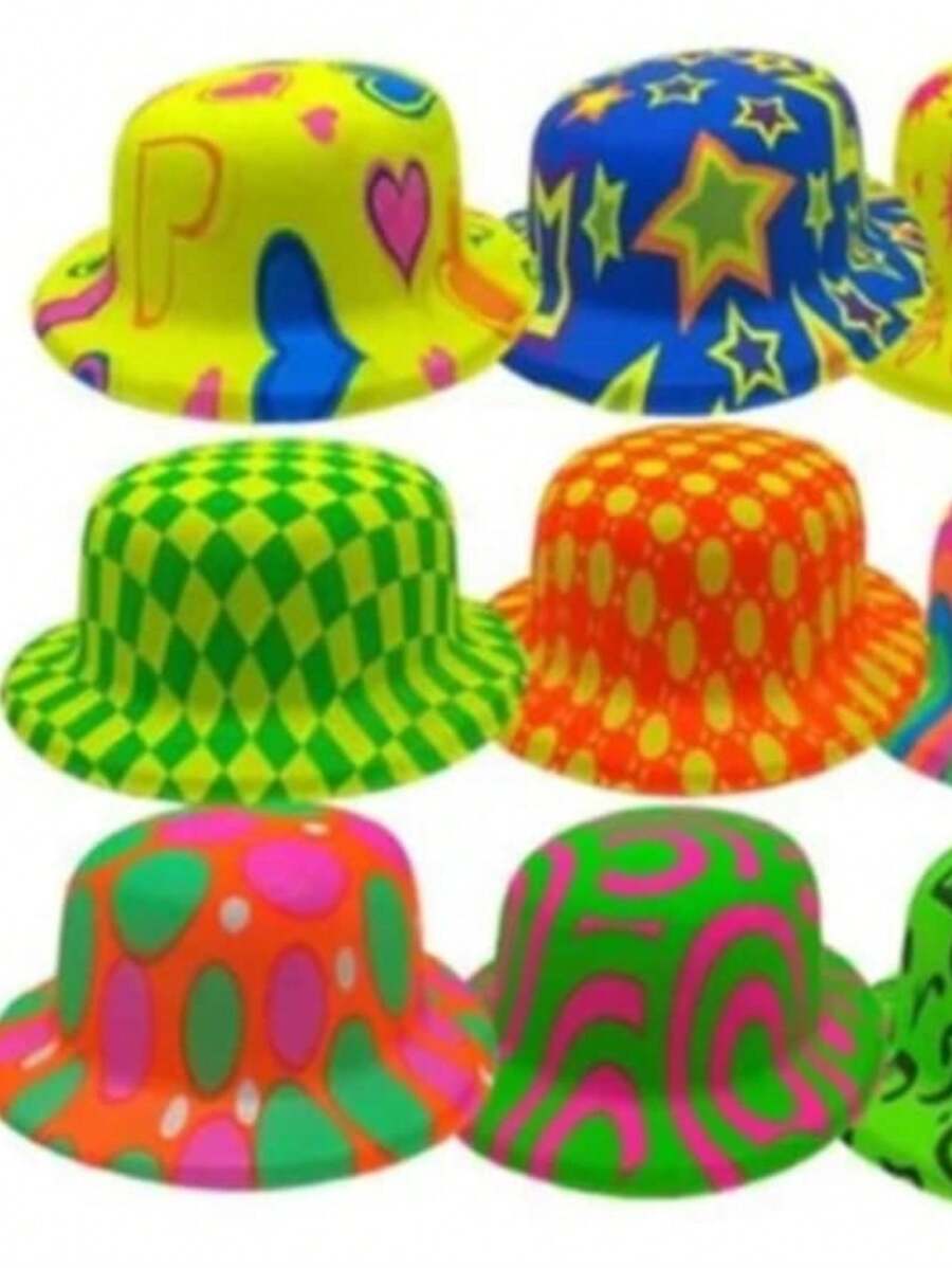 12 Sombreros bombin neón plastico fiesta batucada evento - Multicolor - Ver 1