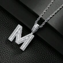 قلادة قلادة رجالية بالحرف 26 من النحاس المطعم بزركونيا مكعبة كبيرة موضة 1قطعة، للاحتفالات والحفلات المجوهرات