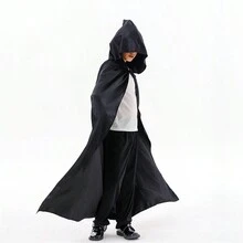 1pc Halloween Cosplay Costume Death Reaper Hooded Cape Cloak, Horror Black Robe, Christmas