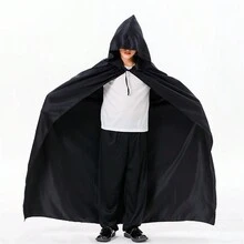 1pc Halloween Cosplay Costume Death Reaper Hooded Cape Cloak, Horror Black Robe, Christmas