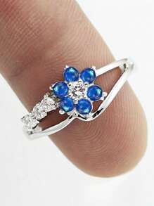 1 Stück modischer Cubic Zirkonia & Kunststoff Opal Ring für Frauen, Hochzeit, Party, Valentinstag Geschenk - Blau - Übersicht 1