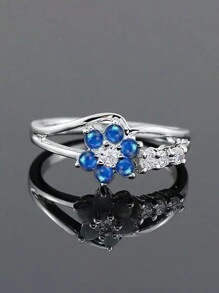 1 Stück modischer Cubic Zirkonia & Kunststoff Opal Ring für Frauen, Hochzeit, Party, Valentinstag Geschenk - Blau - Übersicht 2