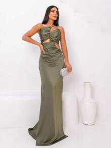 Party Dress Beautiful Details - Màu xanh Ô liu - Xem 1