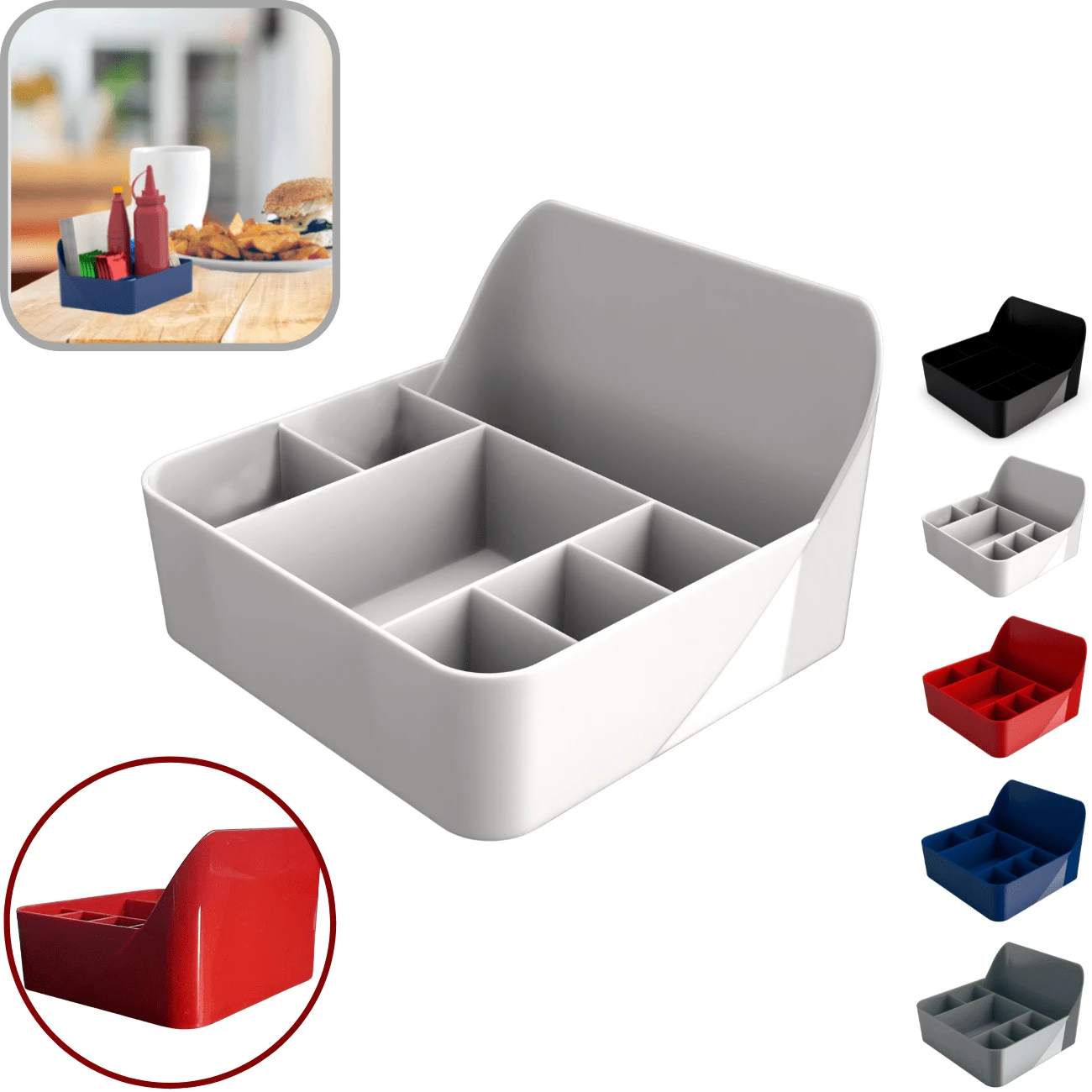 Kit 4 Napkin Holder Sachet Cruet Table Counter Countertop Organizer Multipurpose Holder With Dividers - 白色 - 查看 1