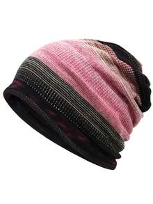 1pc Minimalist Casual Colorblock Striped Jacquard Knit Beanie, Warm Fabric, Unisex, Fashion Versatile Headwear For Outdoor Activities And Daily Wear, Multi-Color Options Autumn Outfits