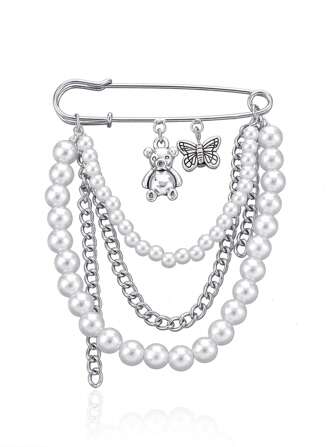 1pc Women Butterfly, Teddy Bear & Faux Pearl Decor Brooch Pin, Vintage Casual Chic Aluminum Alloy Accessory Dress Accessories Pin For Clothes Bag Charm Backpack For School Halloween