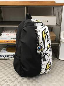 休闲大容量背包，涂鸦尼龙斜挎包，带吊坠装饰的学校/旅行包，礼物秋季圣诞节尖叫包背包冬季圣诞节礼物笔记本电脑感恩节旅行假期电脑鲨鱼元素假期趣味礼物胸包礼品包书包夏季返校海滩笔记本电脑包运动生活包背包旅行必备大包 - 彩色 - 查看 3