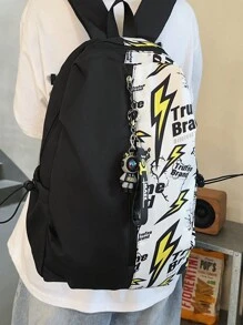 休闲大容量背包，涂鸦尼龙斜挎包，带吊坠装饰的学校/旅行包，礼物秋季圣诞节尖叫包背包冬季圣诞节礼物笔记本电脑感恩节旅行假期电脑鲨鱼元素假期趣味礼物胸包礼品包书包夏季返校海滩笔记本电脑包运动生活包背包旅行必备大包 - 彩色 - 查看 2