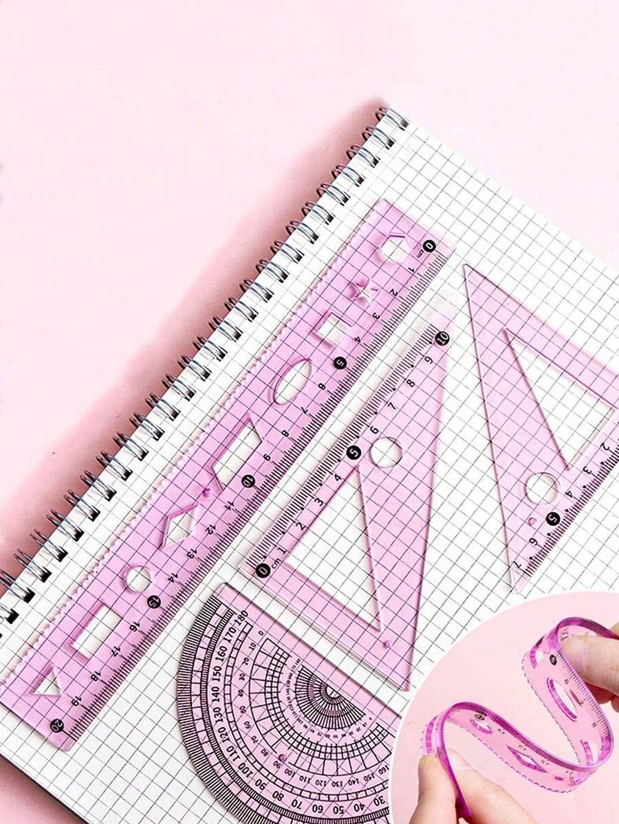 4-Piece Stationery Ruler Set  Bendable Ruler Multifunctional Ruler With Wavy Lines Student Supplies Drawing Markers School Supplies - Multicolor - View 1