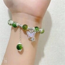 1 件蝴蝶吊坠粉色/绿色/蓝色玻璃串珠手链优雅小众设计手饰 - 彩色 - 查看 8