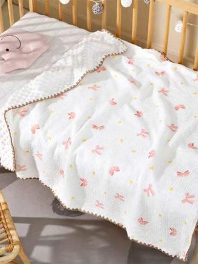 1 pezzo Copertina morbida per bambini in pile di corallo con motivo a fiocco, coperta per la nursery per bambini, stola per divano per ufficio