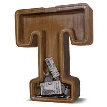 Wooden Letter Piggy Bank For Kids Larger Alphabet Letter Bank For Boys Initial Coin Bank Personalized Piggy Bank Wood Money Save Box For Birthday And Festival- 12"  Piggy Bank - T - 查看 1