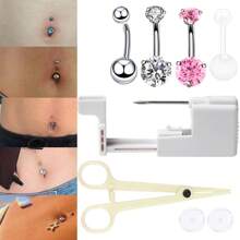 7 piezas Kit de piercing de aro de ombligo, kit de piercing corporal para ombligo y nariz, conjunto desechable de agujas y pinzas de piercing para el ombligo - Blanco - Ver 11