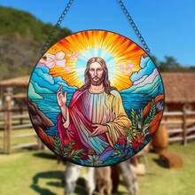 1 tấm biển treo tường hình Chúa Jesus (15cm*15cm), trang trí cửa sổ bằng Acrylic nhuộm, trang trí treo, trang trí nhà, trang trí vườn, trang trí phòng nghệ thuật, trang trí ngày lễ, quà tặng sinh nhật, trang trí tường phòng ngủ, trang trí tường nhà - Nhiều màu - Xem 7