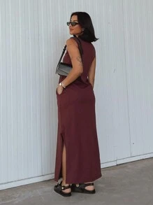 Long Cotton Dress With Pocket - Óxido marrón - Ver 3