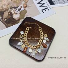 1入組時尚巴洛克珍珠金屬復古美人魚天然石頭與金幣設計海洋沙灘日常禮物女士鏈扣手鐲 - 金色 - 查看 6