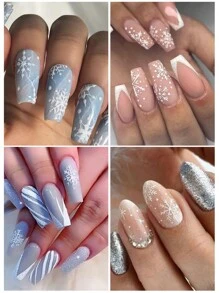 4/8 Cái Miếng Dán Móng Tay Bông Tuyết Trắng Mùa Đông Giáng Sinh Lấp Lánh Thiết Kế Móng Tay Nghệ Thuật Đề Can DIY Lễ Hội Đồ Dùng Làm Móng Xmas Tự Dính Thanh Trượt Làm Móng Tay Nghệ Thuật Trang Trí Cho Salon Tại Nhà - trắng - Xem 3