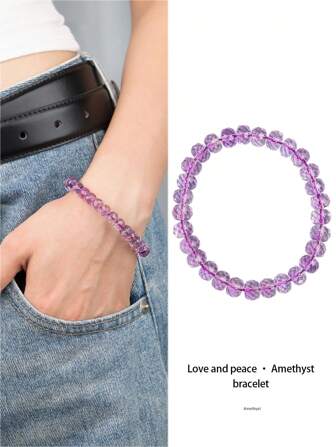  [VE] 1 件高品质天然紫水晶手链，佩戴紫水晶手链可提升个人优雅气质，增加智慧和灵性，促进内心的平静和幸福，也有助于改善爱情生活和人际关系。送给朋友、姐妹和同学的完美生日礼物，天然宝石颜色随机选择