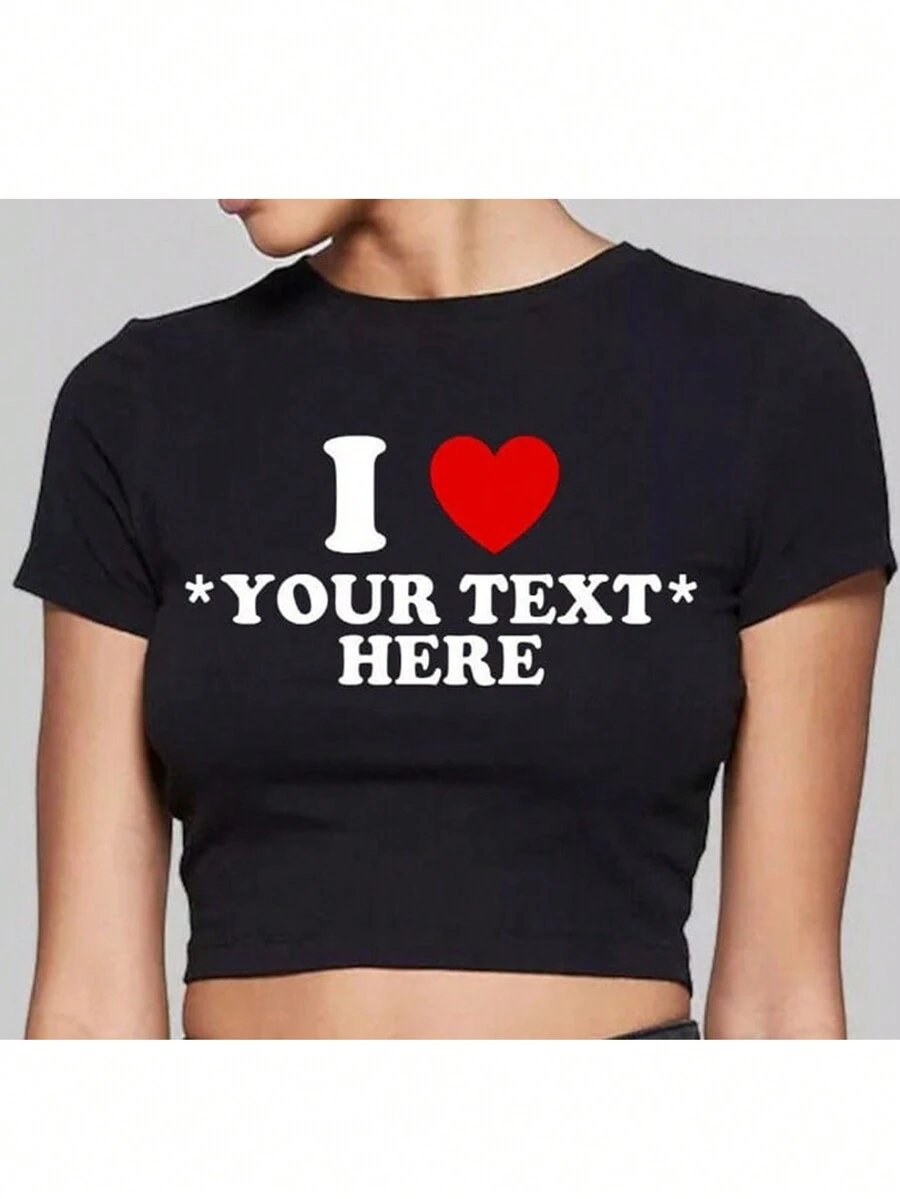 Gifts For Your Girlfriend/Wife, Personalized Shirts For Valentine's Day And Christmas, Custom Women's T-Shirts - Add Your Own Pictures/Text (Family Photos/Selfies/Statements/Slogans) To Design Your Own Personalized Printed T-Shirts, Thanksgiving, Carnival, Christmas Personalized Mini Shirts, Y2K Crop Top Shirts, Logo | Business | Wedding Gifts | Party Costumes | Birthday Gifts | Halloween Costumes | Christmas Costumes - Black - View 1