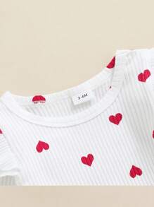 新生女宝宝秋季服装婴儿长袖荷叶边连体衣裙套装小女孩背带裙 - 紅色 - 查看 4