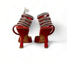 5212- ZAPATILA PUNTAL, CON ESPIRAL CON PIEDRAS BRILLOSAS - Rojo - Ver 5