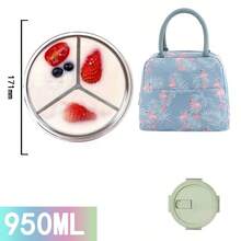 950ML Transparent Glass Round 3-Compartment Microwavable Food Storage Container, Bento Lunch Box With Sealing Lid For Office Workers And Home Use - Round Divider Lunch Box + Flamingo Bag - View 14