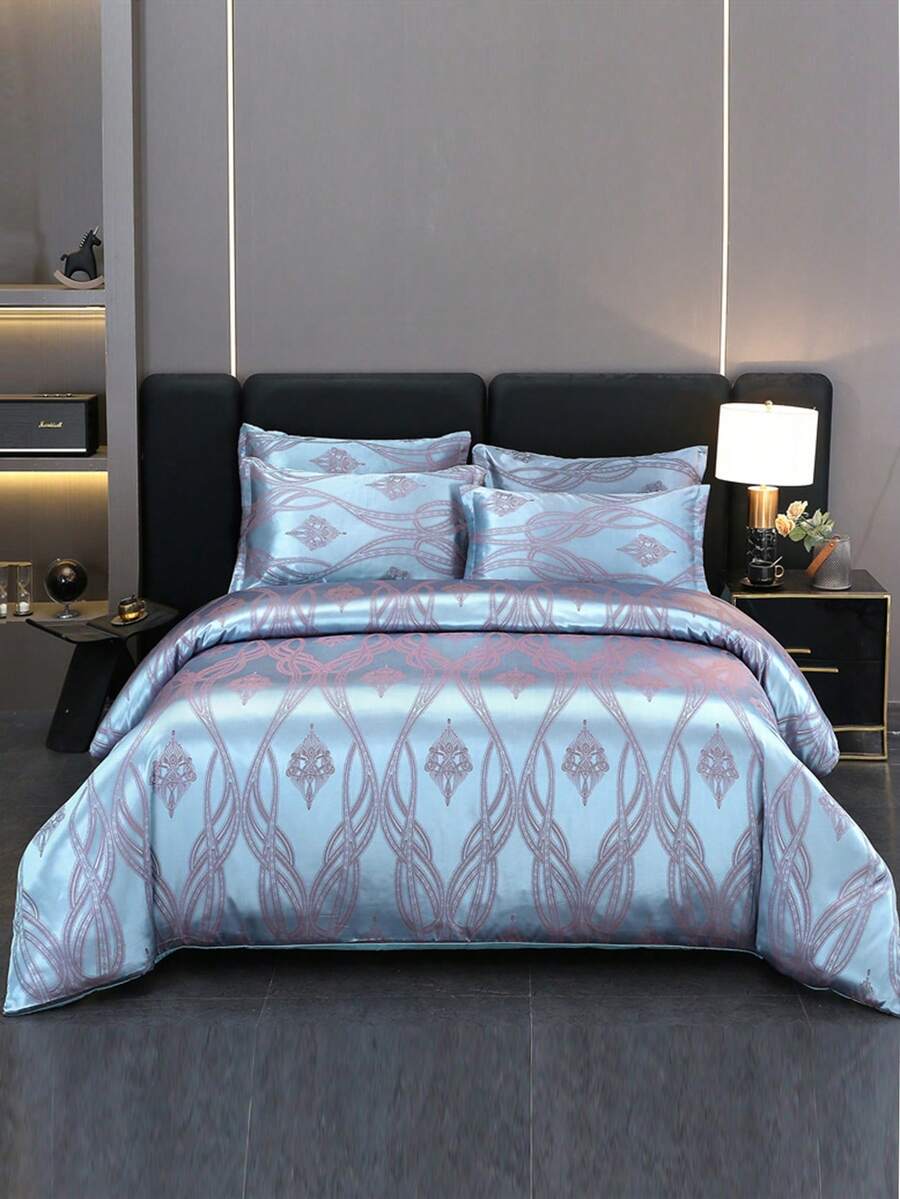 4pcs European Style Luxurious Soft Touch Satin Jacquard Bedding Set Including 1pc Duvet Cover + 1pc Bed Skirt + 2pcs Pillowcases, Smooth Skin-Friendly Soft Fabric, Anti-Pilling & Fade Resistant, Suitable For Bedroom, Guest Room, Dormitory, For All-Season Use - The Era Of Beauty - View 1