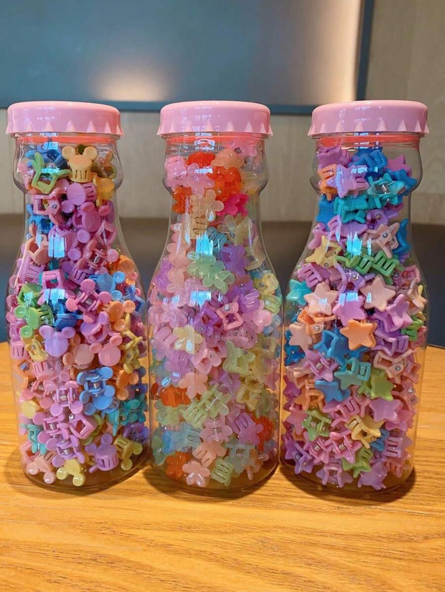 150件/瓶儿童女童彩色星星花朵蝴蝶发夹宝宝可爱发爪小孩发饰套装 - 彩色 - 查看 1