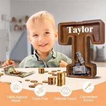 Wooden Letter Piggy Bank For Kids Larger Alphabet Letter Bank For Boys Initial Coin Bank Personalized Piggy Bank Wood Money Save Box For Birthday And Festival- 12"  Piggy Bank - T - 查看 2