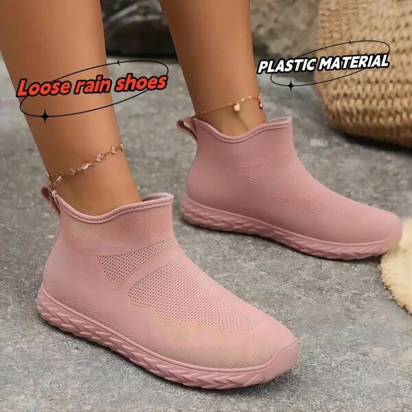 Women's Solid Color Waterproof Shoes, Perfect For Travel Fashionable Casual Flat Rain Boots, Low-Top Round Toe Galoshes