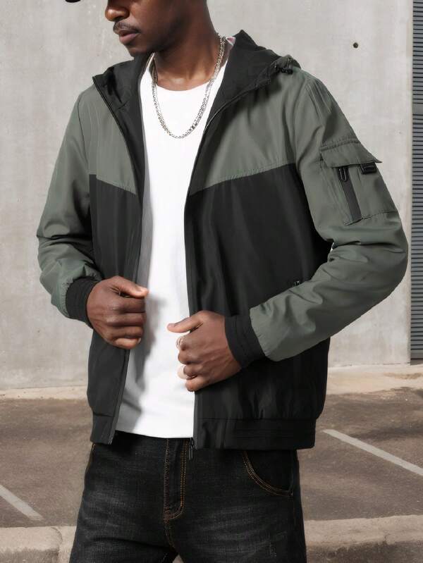 1 pieza Chaqueta deportiva con capucha de unicolor estilo novio, cazadora casual para exteriores