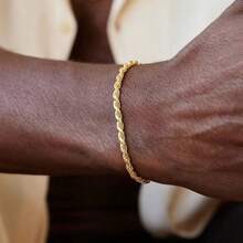 1 pieza Pulsera de cuerda retorcida de acero inoxidable plateado y dorado, simple y de moda, adecuada para uso diario, citas y como regalo de joyería