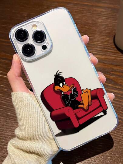 حافظة هاتف من مطاط TPU شفافة بنمط سمكة البط الأسود كاملة الحماية مضادة للسقوط وبصمات الأصابع متوافقة مع آيفون، قطعة واحدة