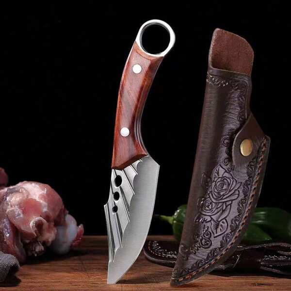 Couteau de cuisine, couperet à viande, couteau à désosser forgé, couteau de boucher, couteau à trancher aiguisé, en acier inoxydable, avec gaine de couteau, pour une utilisation commerciale en restaurant