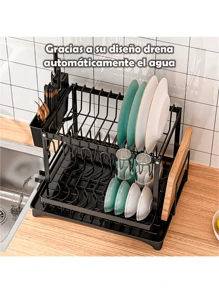 Escurridor 2 Niveles De Acero Inoxidable Para Platos Y Vasos Con Drenado De Agua 360 Grados - Negro - Ver 4
