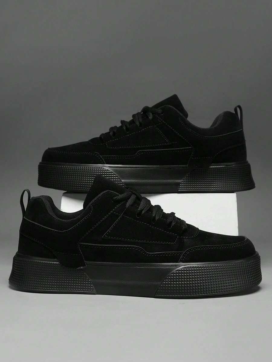 Men's Stylish Solid Color Lace-Up Skate Shoes, Daily Casual Outdoor Sports Sneakers For Couples