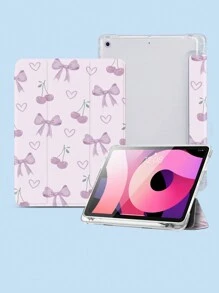 Valentines Bow And Cherry Pad Case Compatible With Ipad 7/8/9th Generation 10.2inch, Compatible With Samsung Galaxy Tab A7 10.4 Inch, Tab, With Pen Holder, Supports Automatic Sleep/Wake Lid
