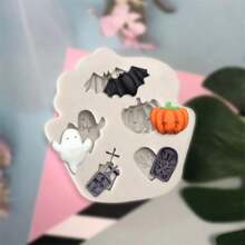 1pc Halloween Silicone Mold, Pumpkin Scarecrow Bat Ghost Tombstone Mold, Candle Mold, Soap Mold, Resin Molds, DIY Soft Pottery Clay Drop Glue Decorative Mold,Hand Decorative Art Tools - Halloween Stencil H - View 4