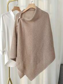 1pc Bohemian Style Polyester Knit Shawl Poncho With Button Closure, Spring/Autumn - Multicolor - View 10