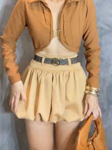 WOMEN'S SHORT BALLOON SKIRT TAILOR ROUND FASHION - 米色 - 查看 3
