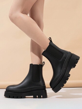 4-Season Fashion Mid-Calf Rain Boots, PVC Anti-Slip & Wear-Resistant Soles, Waterproof, Warm And Thick Outsole Rain Shoes