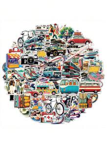50 张旅行涂鸦行李贴纸，各种风景贴纸，适用于剪贴簿、笔记本、笔记本电脑、手机壳、学校用品、返校 - 彩色 - 查看 1