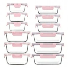 24PCS Glass Food Storage Containers With Lids (12 Containers & 12 Lids), Airtight Meal Prep Containers For Kitchen Organization, Reusable Leak Proof Lunch Boxes, Microwave Oven Freezer Dishwasher Friendly, Multi-Purpose Containers For Family And Home Use